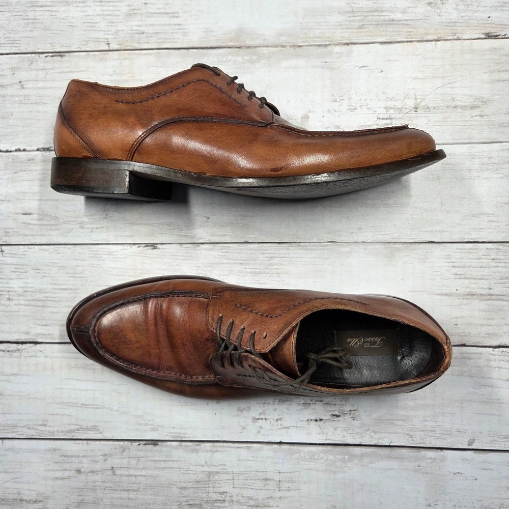 Tasso Elba Mens‎ Brown Leather Split Toe Dress Shoes Size 10.5 M Cognac